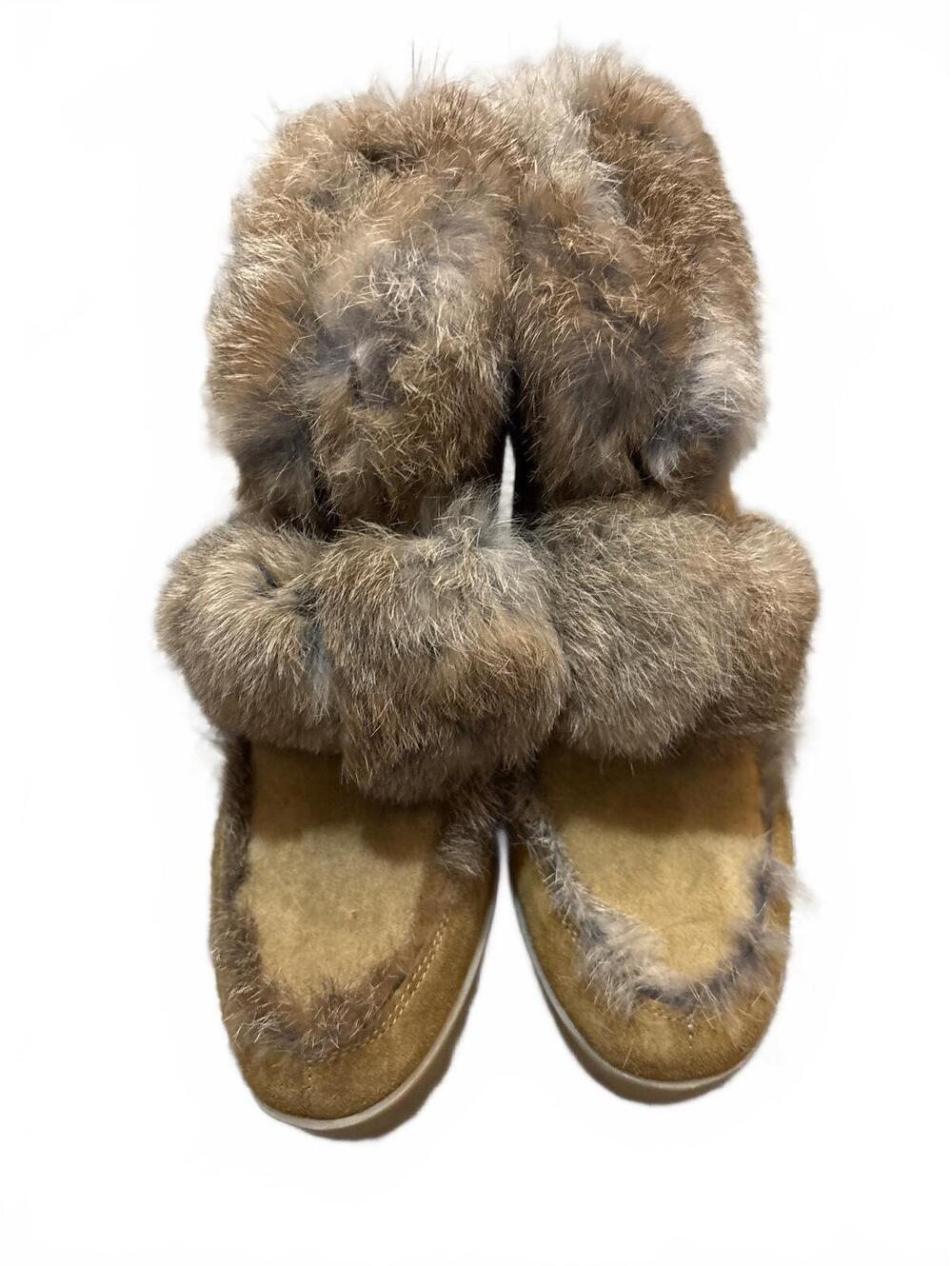 Coach Kataya Camel Suede Rabbit Fur Wedge Boots Womens Size 7 Winter Cozy Y2K